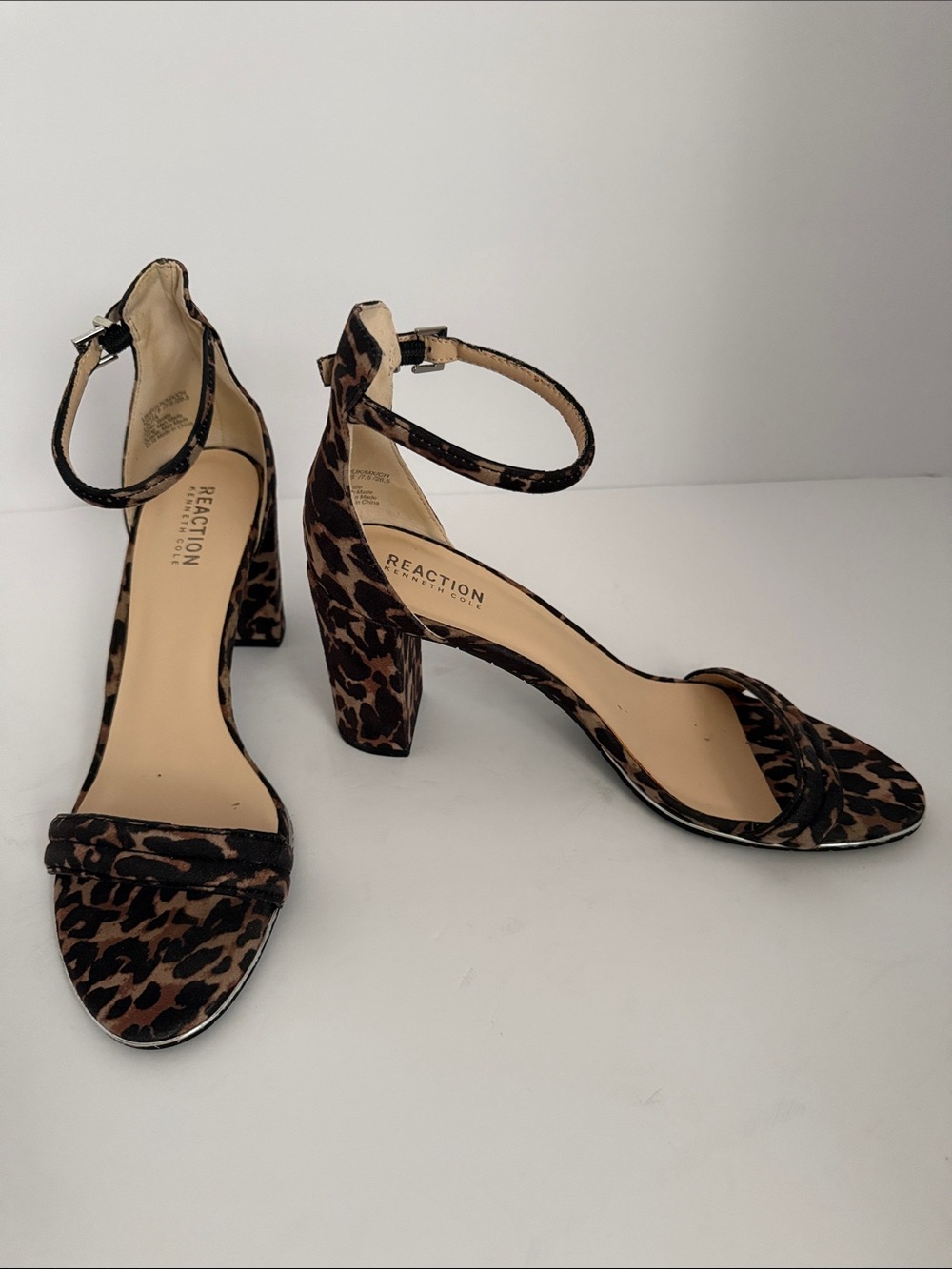 Kenneth Cole Reaction Leopard Print Ankle-Strap Block Heels - Brown/Black